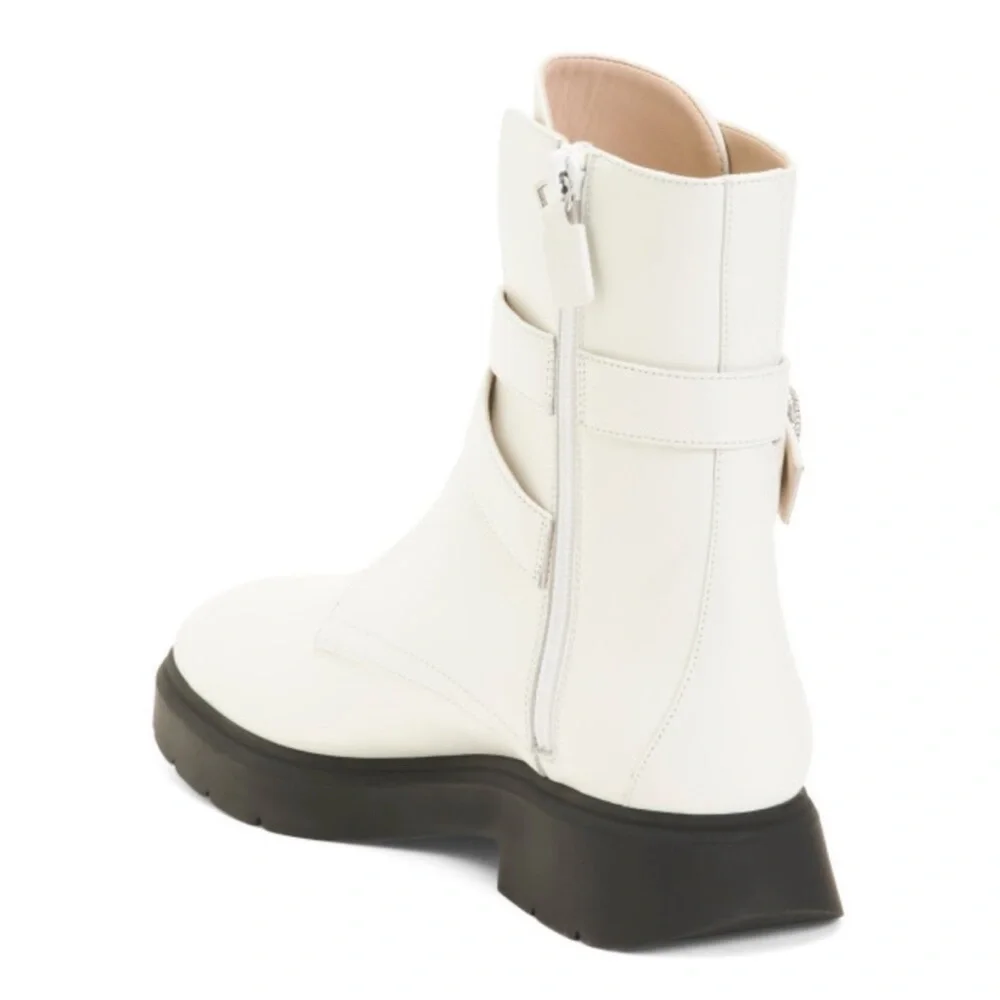 Stuart Weitzman Boots Crystal Bucket Ankle in White Leather